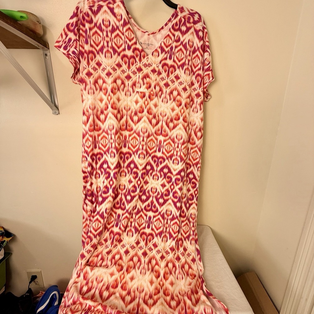 Koolaburra By UGG Dress Womens Xs Pink Geometric V Neck Kaftan Pockets Boho